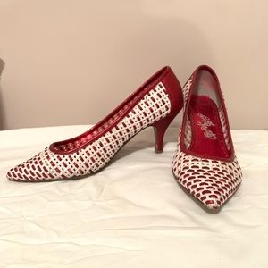 Naughty Monkey Red & White Kitten Heels